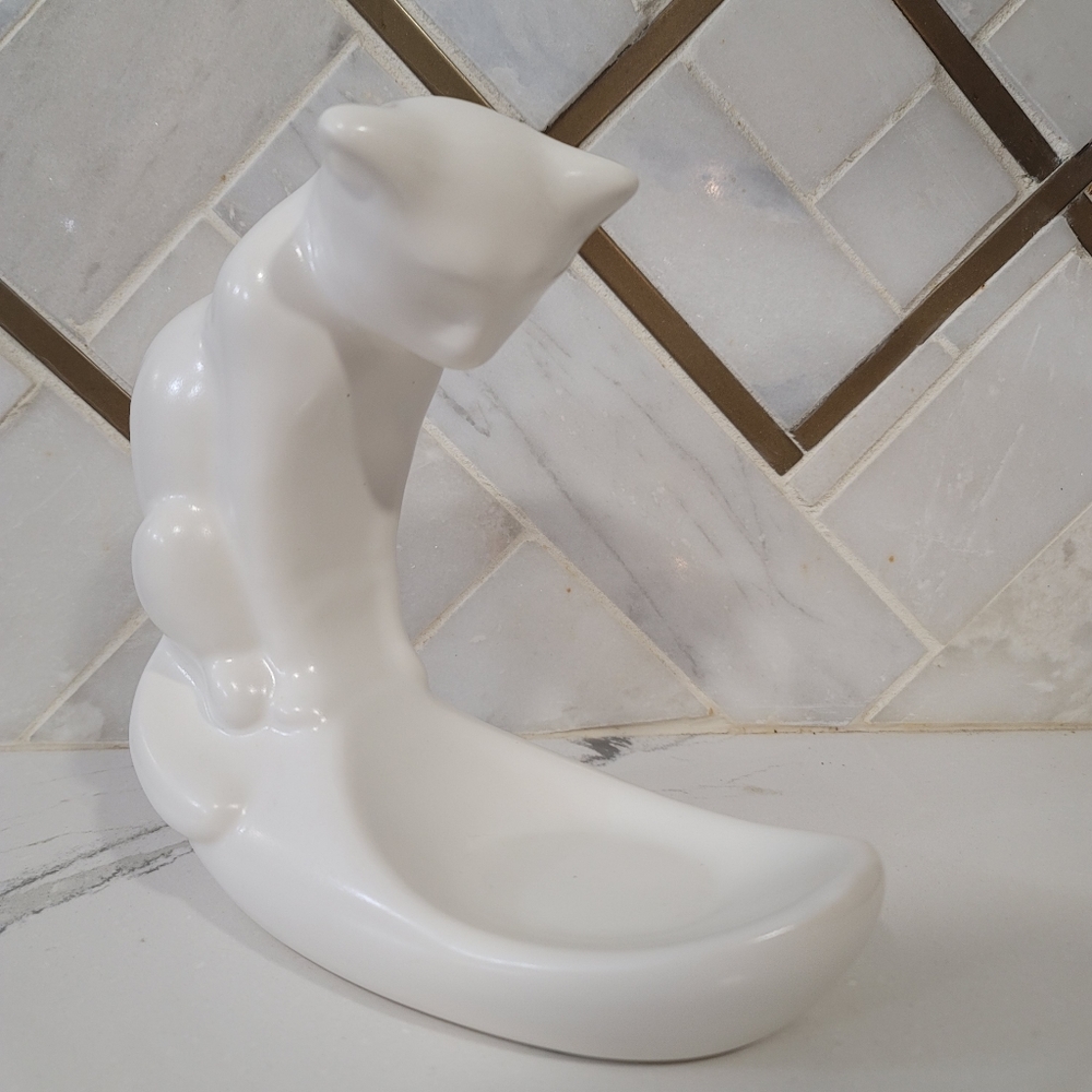 Royal Heager fish bowl stand with curious cat. Jewelry, spoon rest makeup option